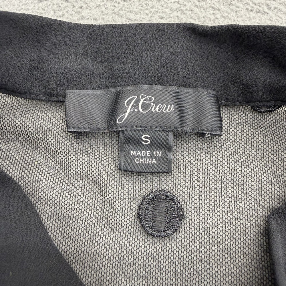 J Crew Sheer Tie Neck Long Sleeve Button Blouse Black Dotted Polka Dot Tulle S - Picture 5 of 16